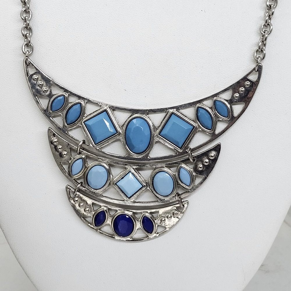 Blue And Silver‎ Tone Bib Necklace